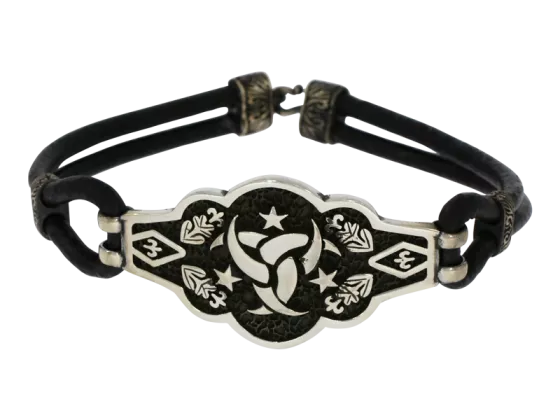 Lederarmband Donner mit gemusterter Silberplatte